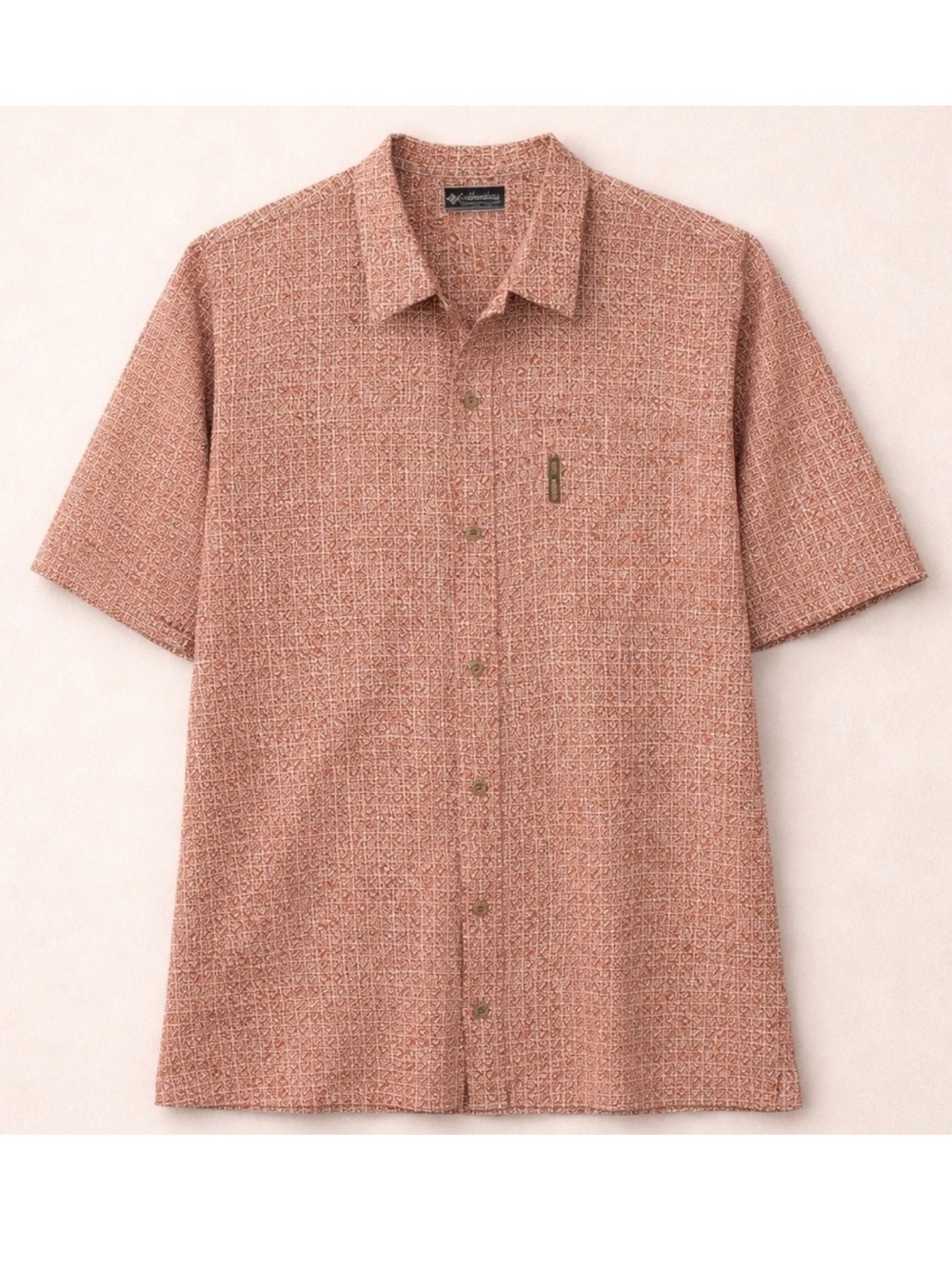 Columbia XCO Fish Print Button Down Shirt Mens XL Red Tan Short Sleeve Fishing